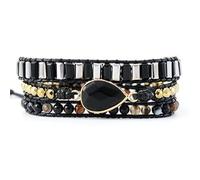 RVHAOODI Boho Wo, braccialetto agata nera naturale a forma di lacrima, Wrapa a corda tessuta a mano Gioielli di pietra gemella per Wo