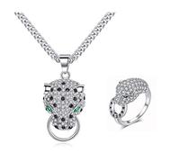 RVHAOODI Jewellery set silver women's rings necklace AAA cubic zirconia lion head glitter jewellery set, fashion simple charm chain band ring jewellery sets for women girls gifts, hypoallergenic # 6