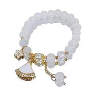 RVHAOODI , Natural White Quartz perline S, en Bangeli a ciondolo da fan, gioielli elastici di cristallo reiki per uomini donne