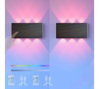 RVHAOODI Wall Lamps Lights RGB with Remote with Touch Control Switch Battery Operated USB Rechargeable LED RGB Dimmable Up Down for Living Room (C 2 Packs)