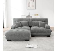 Rvjiahe Cloud Divano ad angolo per soggiorno, in ciniglia, doppio divano con 2 cuscini lombari e 2 cuscini decorativi, divano imbottito con braccioli larghi e pouf (grigio+2 posti)