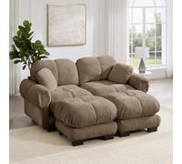 Rvjiahe Divano a 2 posti in ciniglia, divano modulare a forma di U | raffinato design trapuntato stile elegante cuscini di seduta spessi, morbidi e avvolgenti con pouf mobile