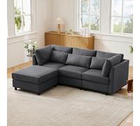Rvjiahe Divano a 3 Posti, mobili imbottiti, Divano a tre posti, divani da salotto, divani angolari con poggiapiedi, divano angolare a L (Grigio, 3 Seat (220 * 83 * 81cm))
