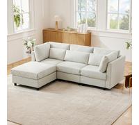 Rvjiahe Divano a 3 Posti, mobili imbottiti, Divano a tre posti, divani da salotto, divani angolari con poggiapiedi, divano angolare a L (Beige, 3 Seat (220 * 83 * 81cm))
