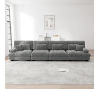Rvjiahe Divano ad angolo modulare a 4 posti con sedile profondo, in ciniglia, comodo divano letto imbottito per soggiorno, appartamento, studio, ufficio (grigio+4 posti)