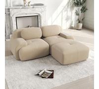 Rvjiahe Divano angolare da 82", in morbido tessuto a coste, modulare combinabile con braccioli curvi, senza montaggio, imbottitura in schiuma ad alta elasticità, per soggiorno, zone di riposo e camera