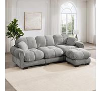 Rvjiahe Divano Cloud a 3 posti a forma di L cuscini di seduta spessi | con pouf mobile 2 piccoli cuscini decorativi inclusi raffinato motivo trapuntato morbidi e avvolgenti facile da montare