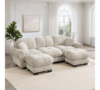 Rvjiahe Divano Cloud a 3 posti a forma di U cuscini di seduta spessi | con pouf mobile 2 piccoli cuscini decorativi inclusi raffinato motivo trapuntato morbidi e avvolgenti facile da montare