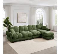 Rvjiahe Divano da salotto a L a 4 posti, tessuto ciniglia | divano angolare modulare pouf mobile raffinato motivo trapuntato morbido e avvolgente schienale dalla forma ergonomica