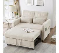 Rvjiahe Divano letto con funzione letto Divano pieghevole a due posti, design estensibile, elegante e moderno, schienale regolabile a tre livelli, tessuto traspirante in cotone e lino (Beige)