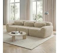 Rvjiahe Divano profondo a 3 posti, tessuto di peluche premium, base modulare, antiscivolo, nessun montaggio, con cuscino. Supporto ergonomico, schiuma altamente elastica, adatto per soggiorno (khak)