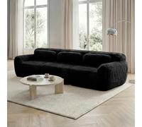 Rvjiahe Divano profondo a 3 posti, tessuto di peluche premium, base modulare, antiscivolo, nessun montaggio, con cuscini. Supporto ergonomico, schiuma altamente elastica, adatto per soggiorno (nero)