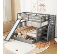 Rvjiahe Letto a castello, 90 x 200 su 140 x 200, Con cassetti, spazio di archiviazione e scivolo, Multifunzionale, materasso non incluso (Grigio, 140cm*200cm)