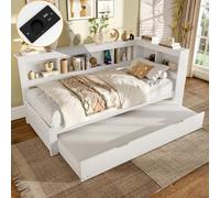 Rvjiahe Letto giorno 90 x 200 cm, divano letto, letto con due cassetti, con presa e 2 porte USB, letto con rete a doghe (senza materasso), truciolato, bianco (bianco, 90 x 200 cm)