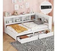 Rvjiahe Letto giorno 90 x 200 cm, divano letto, letto con due cassetti, con presa e 2 porte USB, letto con rete a doghe (senza materasso), truciolato, bianco (bianco, 90 x 200 cm+cassetti)