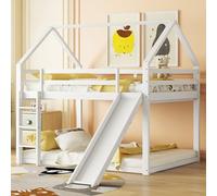 Rvjiahe Letto matrimoniale，letto per bambini ，Letti a casetta，Letti a castello con scivoli e scalette，, camera dei bambini letto a castello matrimoniale alto (White, 140×200cm)