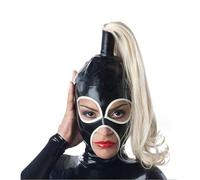 Rvlaugoaa Copritesta in lattice con Parrucca,Lattice Testa Coperchio,Maschera di lattice per Unisex Cosplay Club (Nero,L)