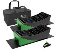 RVMATE Kit di livellamento per camper, 8 pezzi, blocchi di livellamento per camper, inclusi due livellatori curvi, due cunei, due tappetini in gomma e cuscinetto jack in omaggio nella borsa per il