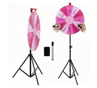RVOWTAGL Gira La Ruota Pavimento 60 cm 12 Clicker Regolabile in Altezza 100-200 Cm, Gioco della Ruota della Fortuna Include Gomma e Pennarello per Carnevali Salone Commerciale Fiere,Pink