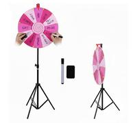 RVOWTAGL Ruota della Fortuna 60 cm 12 Clicker Regolabile in Altezza 100-200 Cm, Gioco La Ruota della Fortuna su Tavolo o Supporto per Giochi di Parole, Carnevale E Festa,Pink
