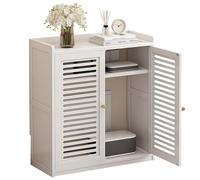 RVUEM Armadio Archiviazione per Router, Nascondi Scatola WiFi con Scaffali Regolabili e Ventilazione, Design con Pannello in Bambù Spesso e Porta Forata, per Camera Letto Soggiorno,Bianca,59*25*82cm