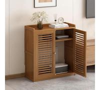 RVUEM Armadio di Archiviazione per Router WiFi in bambù con Scaffali Regolabili, Scatola Nascosta per Router WiFi in bambù - Armadio Autoportante Organizzatore con 2 Ante,Marrone,59 * 25 * 97cm