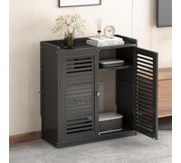 RVUEM Armadio di Archiviazione per Router WiFi in bambù con Scaffali Regolabili, Scatola Nascosta per Router WiFi in bambù - Armadio Autoportante Organizzatore con 2 Ante,Nero,59 * 25 * 82cm