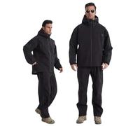 RVUEM Completo Tattico Hardshell 3 Strati Uomo, Giacca a Vento Impermeabile Antivento e Pantaloni con Cuciture Saldate, Set Combattimento Tutto Tempo per Caccia Escursionismo,Nero,XL