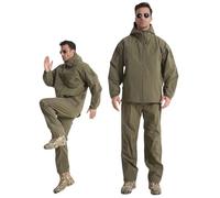 RVUEM Completo Tattico Hardshell 3 Strati Uomo, Giacca a Vento Impermeabile Antivento e Pantaloni con Cuciture Saldate, Set Combattimento Tutto Tempo per Caccia Escursionismo,Army Green,L