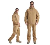 RVUEM Completo Tattico Tutto Tempo Uomo, Set Giacca Pantaloni Impermeabile Antivento con Tessuto 3 Strati, Equipaggiamento Pioggia per Tempeste per Outdoor & Commute,Cachi,S