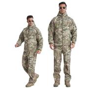 RVUEM Completo Tattico Tutto Tempo Uomo, Set Giacca Pantaloni Impermeabile Antivento con Tessuto 3 Strati, Equipaggiamento Pioggia per Tempeste per Outdoor & Commute,CP Camo,M