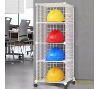 RVUEM Espositore Caschi Football Motociclisti, Espositore Pavimento in Metallo Caschi Pompiere Grandi Dimensioni, Espositore Caschi Baseball E Cappelli da Baseball,Bianca,4Grids1*4