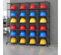 RVUEM Espositore Caschi Football Motociclisti, Espositore Pavimento in Metallo Caschi Pompiere Grandi Dimensioni, Espositore Caschi Baseball E Cappelli da Baseball,Nero,24Grids4*6