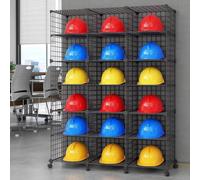 RVUEM Espositore Caschi Football Motociclisti, Espositore Pavimento in Metallo Caschi Pompiere Grandi Dimensioni, Espositore Caschi Baseball E Cappelli da Baseball,Nero,18Grids3*6