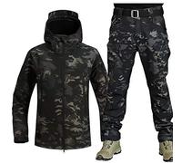 RVUEM Giacca Tattica, Giacche da Caccia Softshell, Uniforme Mimetica Impermeabile dell'Esercito, Tuta Mimetica Militare, Giacca E Pantaloni Tattici da Uomo, Impermeabile, Leggero,Camouflage a,XXL