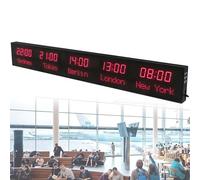 RVUEM Orologio Mondiale Digitale A LED, Orologio Mondiale Parete con 5 Fusi Orari E 5 Città, 3 Regolazioni Luminosità, Città può Essere Cambiata, per Hotel, Aeroporti, Luoghi Intrattenimento