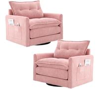 RVUEM Poltrona Girevole Oversize A 360°, Poltrona Moderna, con Solida Base in Metallo, Divano Singolo, con Cuscini E Tasche Laterali, per Soggiorno, Camera da Letto, Ufficio,C,2PCS