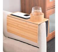 RVUEM Portabicchieri in Legno per Divano - Migliore Amico Tuo Divano Vassoio per Bracciolo E Portabicchieri Vassoio Antiscivolo 2 in 1 per Bracciolo per Telecomando Snack Cellulare,Style 2,41 * 34cm