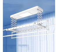 RVUEM Stendino Elettrico, Stendibiancheria da Soffitto, Altezza E Lunghezza Regolabili, con Telecomando, per Vestiti da Parete E Soffitto,Bianca,12W Lighting