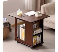 RVUEM Tavolino Divano, Tavolino caffè Rustico in Legno, Tavolini Laterali Pieghevoli, con Ruote Girevoli A 360° E Ripiani Portaoggetti, per Soggiorno, Camera Letto, Salvaspazio,Walnut,74 * 66 * 66cm