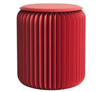 RVUEM Tavolino Laterale - Design alla Moda in Carta, Sgabello Pieghevole Portatile Fisarmonica, Sgabello Rotondo Multifunzione Rilassante, Carta Kraft, per Scuola Soggiorno Sala Pranzo,Rosso,H:37cm