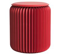 RVUEM Tavolino Laterale - Design alla Moda in Carta, Sgabello Pieghevole Portatile Fisarmonica, Sgabello Rotondo Multifunzione Rilassante, Carta Kraft, per Scuola Soggiorno Sala Pranzo,Rosso,H:44cm