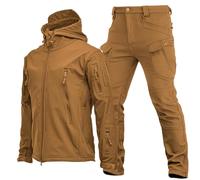 RVUEM Tuta Uniforme Militare Mimetica Tute Softshell Militari Giacca E Pantaloni Tattici da Uomo Set di Tute da Combattimento Militari Impermeabili Vestito di Vestiti Militari,Marrone,L