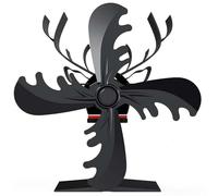 RVUEM Ventilatore per Camino con Design A Renna, Ventilatore Silenzioso per Stufa A Legna, per Stufe A Legna/Ceppi/Camini - Distribuzione del Calore più Efficiente,Nero