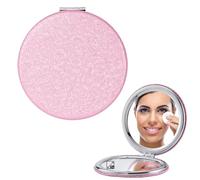 RVYEIOP 1 pezzo di specchio tascabile portatile in PU, specchio pieghevole compatto e delicato da 72 mm per borsa, viaggi, make-up (rosa tondo)