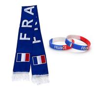 RVYEIOP Sciarpa Calcio Francia Blu Bianco Rosso e 2 Bracciali in Silicone, Set Gadget Tifoso per Stadio e Partite, Accessori Sportivi Nazionali per Uomo e Bambino