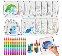Rwbimti Sacchetti di stoffa da dipingere per bambino, 16 retrattili e pastelli a cera impilabili (12 colori in 1)sacchetto regalo di compleanno