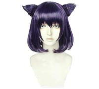 RWBY Parrucche Blake Belladonna Cosplay Viola Parrucca sintetica per capelli corta in fibra sintetica ad alta temperatura con orecchio di gatto + parrucche con cappuccio Parrucca con orecchio di g