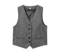 RWGSNB Blazer Senza Maniche Donna Cinturino Posteriore Regolabile Gilet Donna Completamente Foderato Elegante Gilet Lavoro Elegante Estivo Casual Ufficio Lavoro Canotta Formale Grigio S