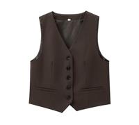 RWGSNB Blazer Senza Maniche Donna Cinturino Posteriore Regolabile Gilet Donna Completamente Foderato Elegante Gilet Lavoro Elegante Estivo Casual Ufficio Lavoro Canotta Formale Marrone Taglia S